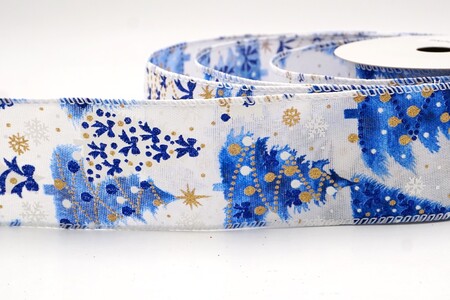 Nastro con filo bianco/blu glitterato con alberi di Natale_KW0443GC-1-1